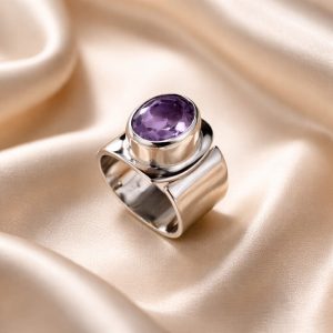 Anillo abierto con piedra natural amatista